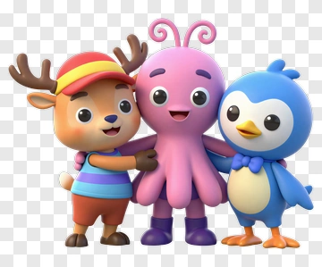 Three Cartoon Friends Hugging PNG