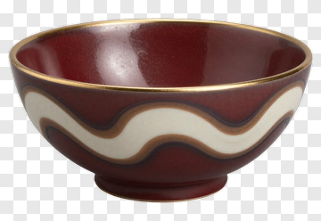 Red Ceramic Bowl With White Wave Pattern PNG