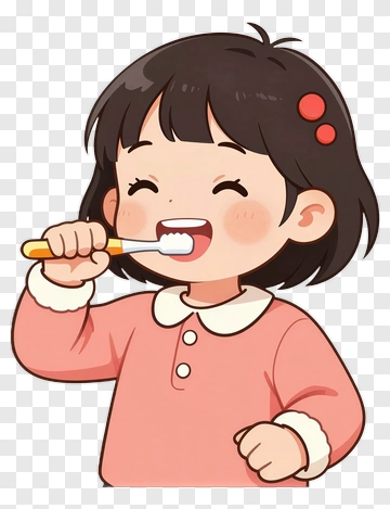 Happy Girl Brushing Teeth PNG