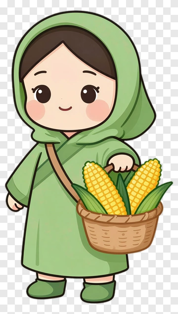 Girl Carrying Corn In Basket PNG