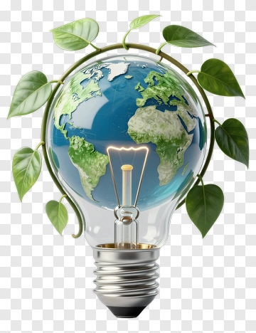 Light Bulb With Earth Globe And Leaves PNG
