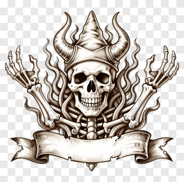 Skull With Horned Crown Tattoo Design PNG