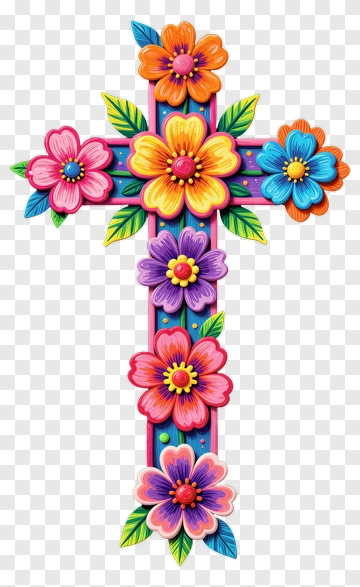 Flower Cross With Bright Blooms PNG