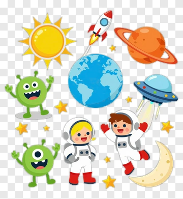 Space Adventure With Astronauts And Aliens PNG