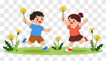 Happy Children Holding Dandelions PNG