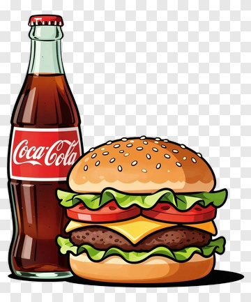 Hamburger And Coca-Cola Bottle PNG