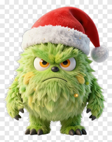 Green Monster Wearing Santa Hat PNG