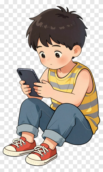 Cartoon Boy Using Phone PNG