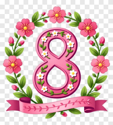 Pink Number Eight With Flower Wreath PNG