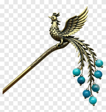 Golden Phoenix Hairpin With Blue Beads PNG