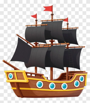 Cartoon Sailboat With Black Sails PNG