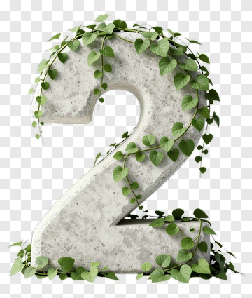Concrete Number Two With Green Vines PNG