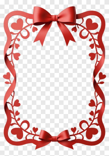 Red Ribbon Frame With Heart Pattern PNG