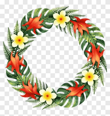 Tropical Flower Wreath With Plumeria And Leaves PNG