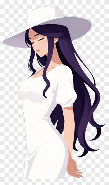 Woman In White Hat And Dress PNG