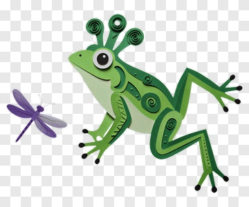 Green Frog And Purple Dragonfly PNG
