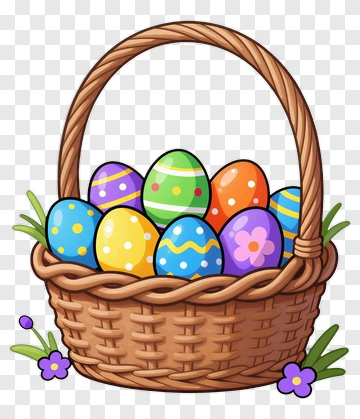 Easter Basket With Colorful Eggs PNG