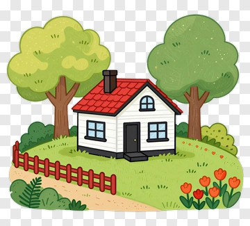 Cozy House With Red Roof And Green Trees PNG