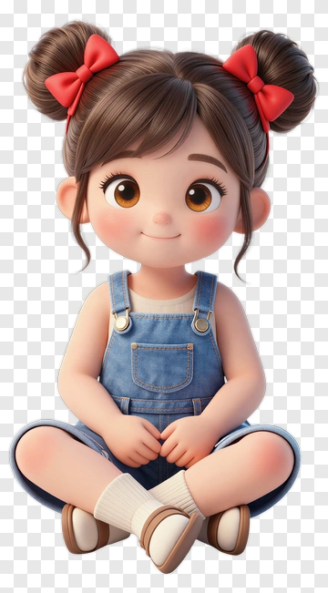 Cute Cartoon Girl With Red Bows PNG