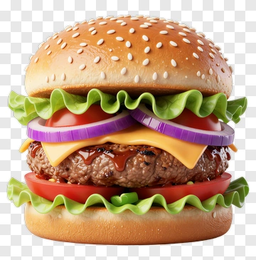 Delicious Hamburger With Cheese And Onions PNG