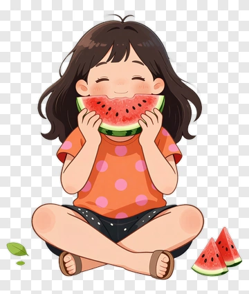 Girl Enjoying Watermelon PNG