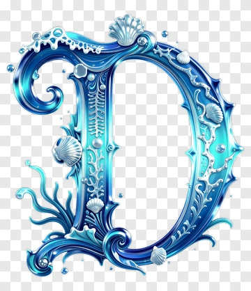 Elegant Blue Sea-Themed Letter D PNG