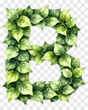Green Leaf Letter B PNG