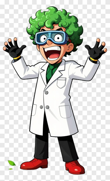 Excited Scientist With Green Hair PNG