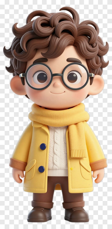 Cartoon Child With Glasses And Scarf PNG
