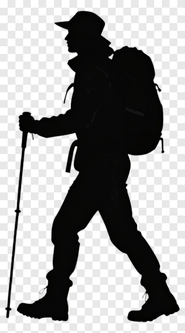 Hiker With Backpack And Walking Stick PNG