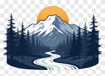 Mountain River With Pine Trees PNG