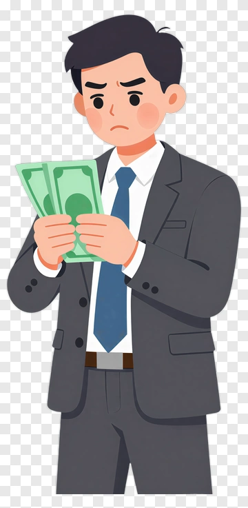 Worried Businessman Holding Money PNG