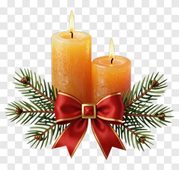 Two Candles With Pine And Ribbon PNG