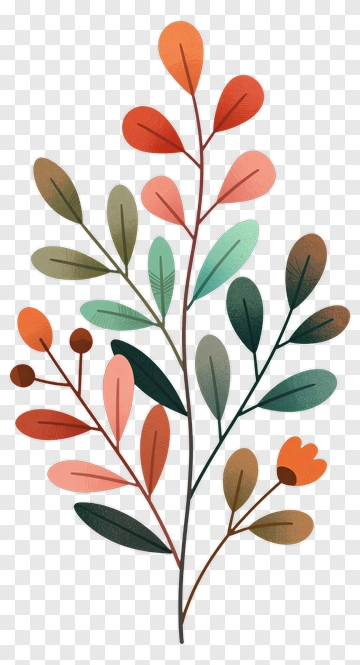 Colorful Leaf Branch Illustration PNG