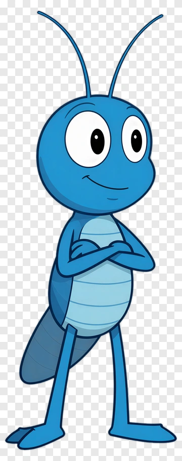 Blue Cartoon Grasshopper Character PNG