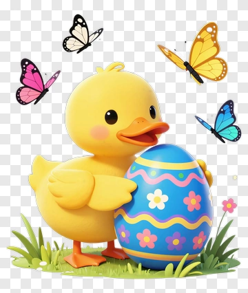 Yellow Duck Holding Easter Egg PNG