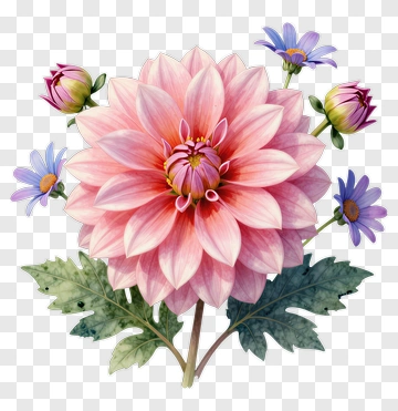 Pink Dahlia With Blue Accents PNG