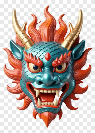Chinese Dragon Mask With Flame Mane PNG