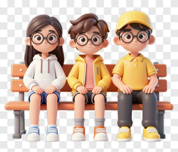 Three Cartoon Friends Sitting Together PNG