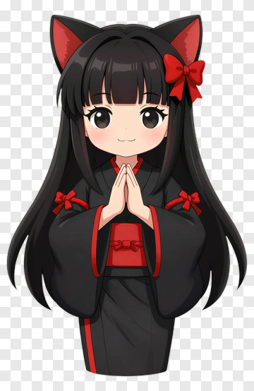 Anime Girl With Cat Ears And Red Bow PNG
