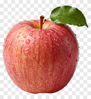 Red Apple With Leaf And Water Droplets PNG