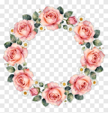 Pink Rose Wreath With Daisy Accents PNG
