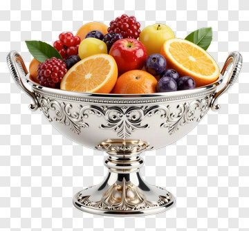 Silver Bowl Filled With Fresh Fruit PNG