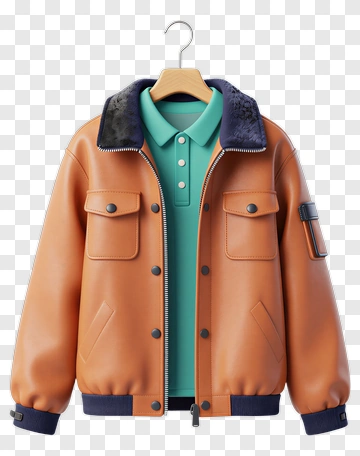 Orange Leather Jacket With Teal Polo PNG