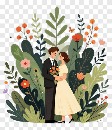 Couple In A Floral Garden PNG