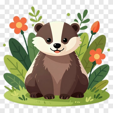 Cute Badger In Garden PNG
