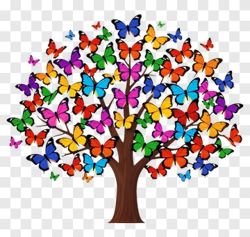 Tree With Colorful Butterflies PNG