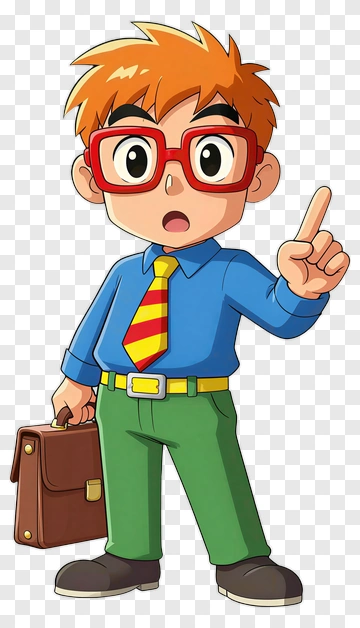 Cartoon Boy With Briefcase And Red Glasses PNG