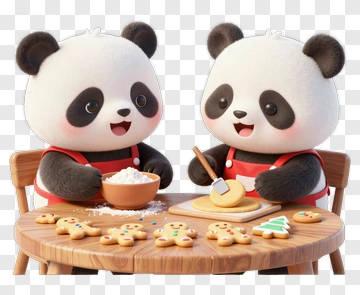 Panda Baking Cookies Together PNG