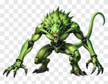 Green Mecha Monster With Spiky Mane PNG